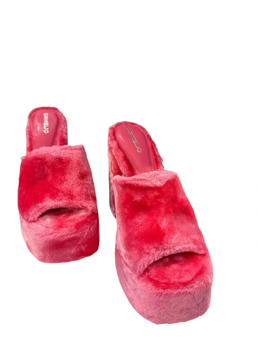 Ravina Perfectly Pink Short Faux Fur Platform Sandals Lulus D’Amelio NEW 9.5/10